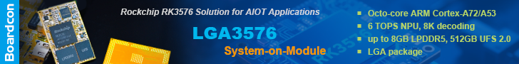 Boardcon LGA3576 Rockchip RK3576 System-on-Module designed for AI and IoT applications